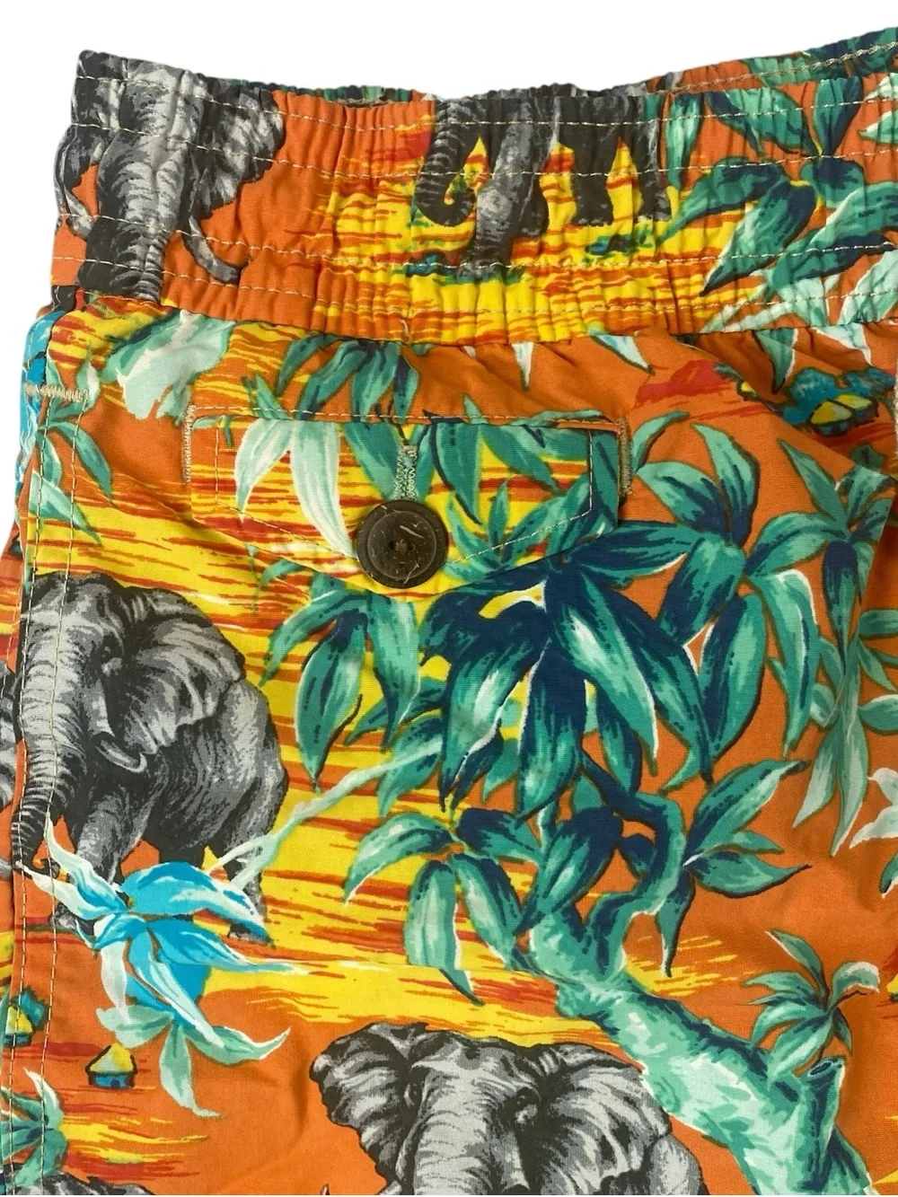 Polo Ralph Lauren Elephant Tropical Print Swim Trunks Men’s L Orange Mesh Lined